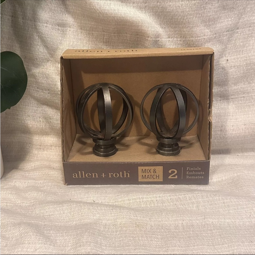 Allen + Roth Finials Metal Curtain Rod Ends #1239784 Round Gunmetal Finish NEW